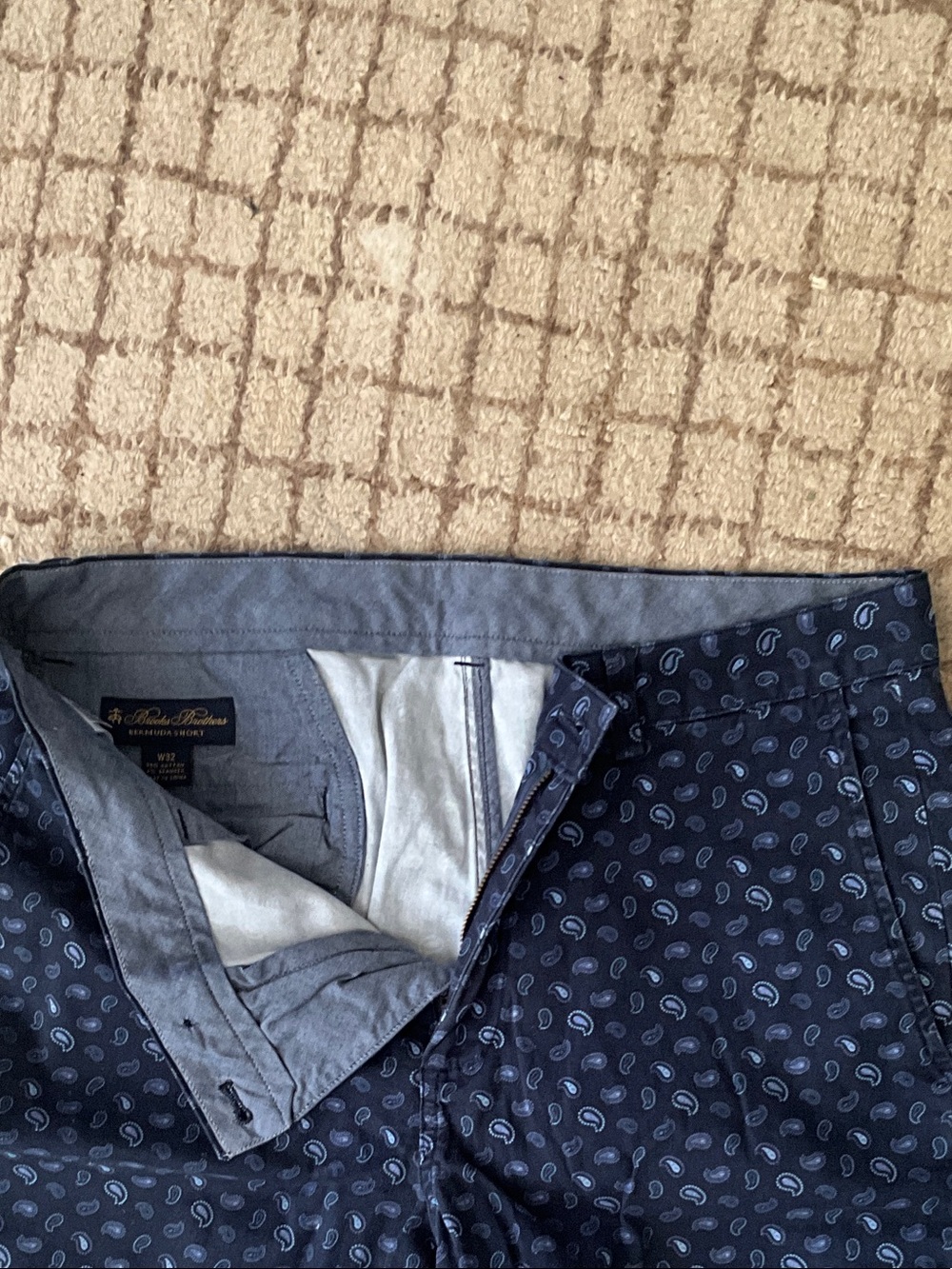 Brooks Brothers Navy Paisley-Print Flat Front Shorts